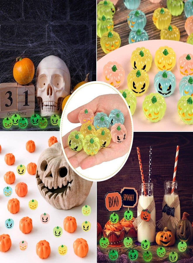 STEFORD 56 Pcs Luminous Resin Pumpkins, Halloween Miniature Figurines Glow in The Dark Mini Tiny Plastic Fake Pumpkin Bulk for Decorating Outside Outdoor DIY Crafts Home Fairy Garden Dollhouse Decor - Image 5